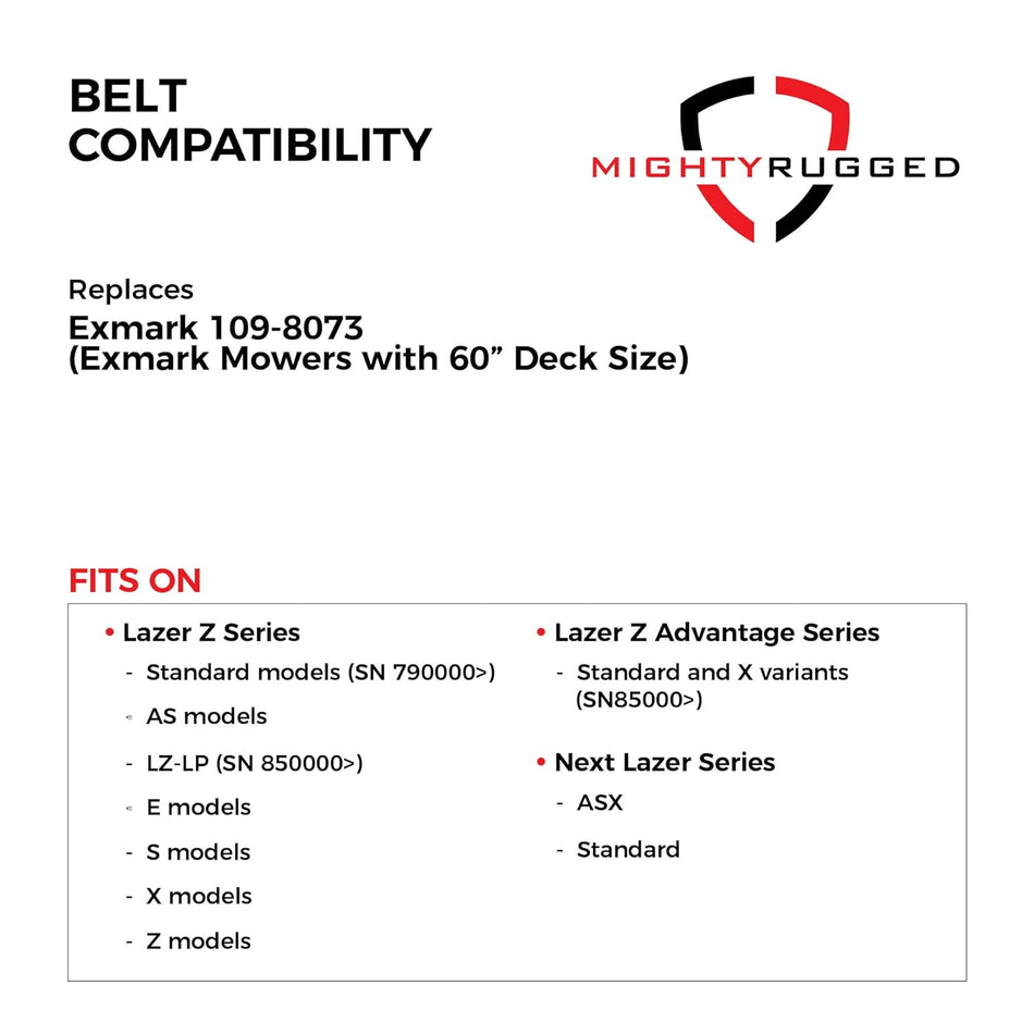 109-8073 Exmark 60" Deck Belt — Fits Lazer Z Standard, Lazer Z AS, Lazer Z LZ-LP | Aramid Cord