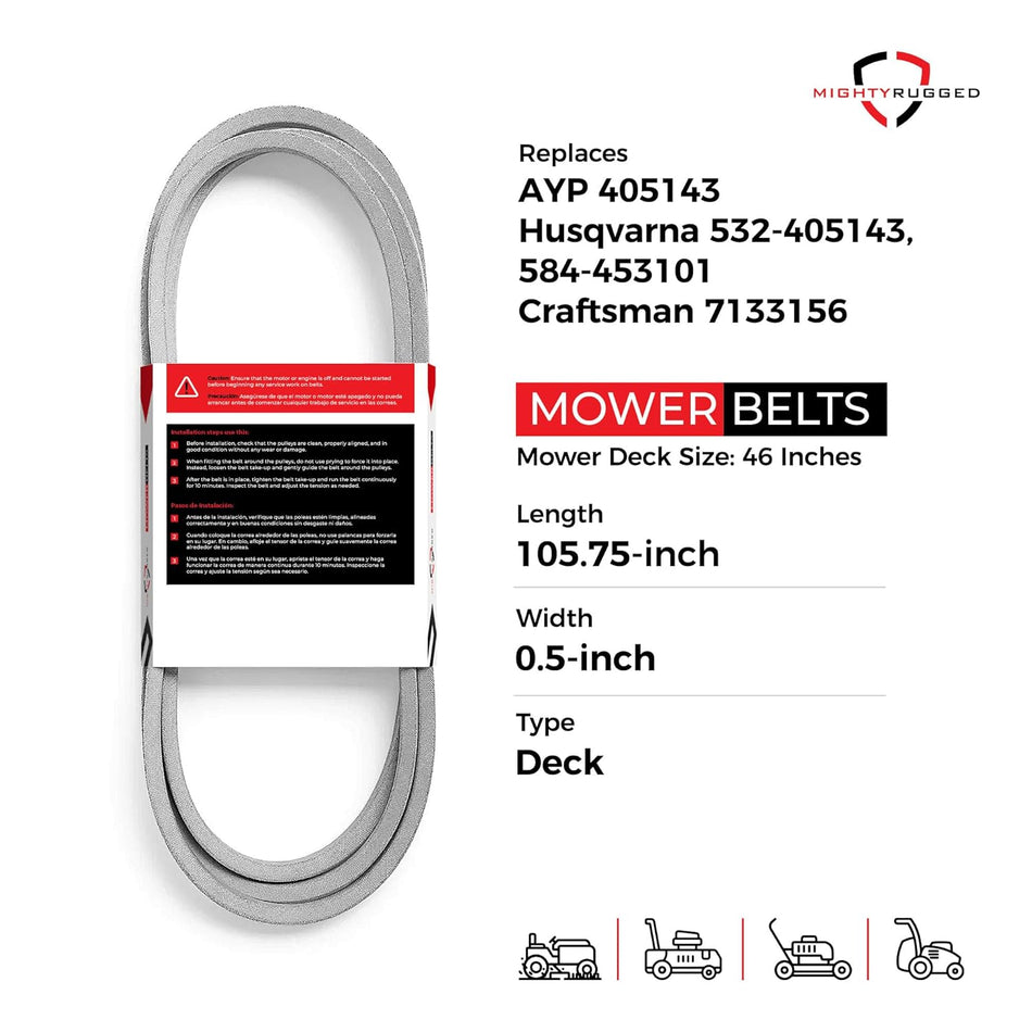 405143 Craftsman 46" Deck Belt — Fits PB19546LT, YTH20K46, YTH2146XP | Aramid Cord