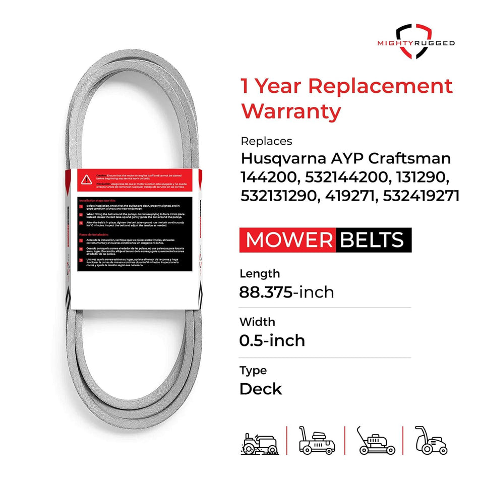 144200 Craftsman Deck Belt — Fits LTH120, LTH130, LTH145 | Aramid Cord