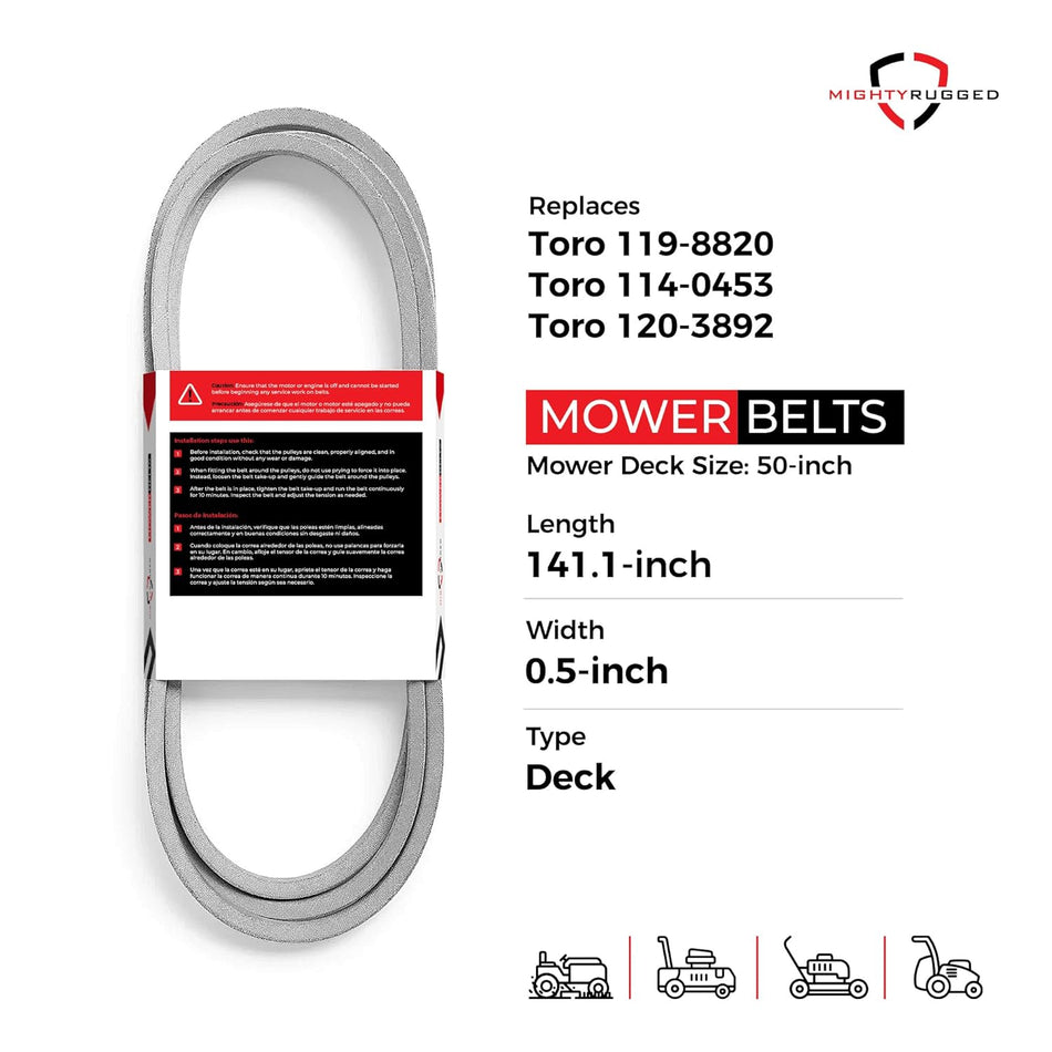 119-8820 Toro 50" Deck Belt — Fits ZS5000, ZS5000TF, SS5000 | Aramid Cord