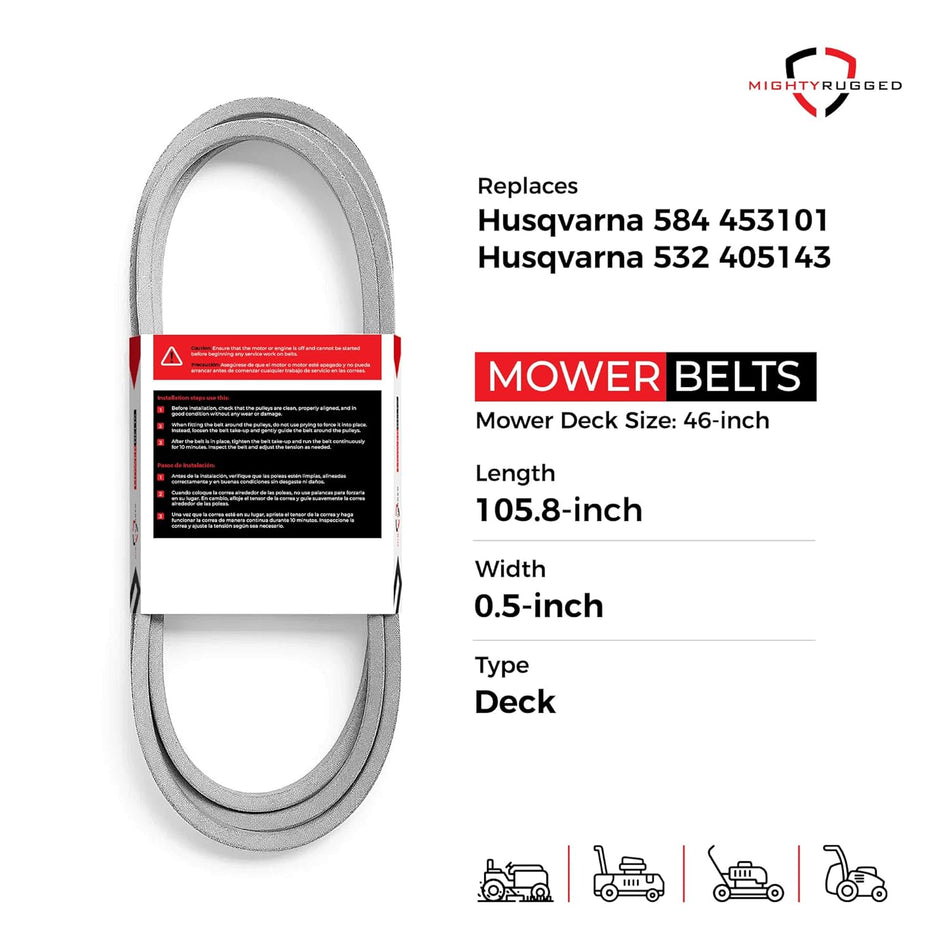584453101 Husqvarna 46" Deck Belt — Fits YT46LS, 2146XLS, 2246LS | Aramid Cord