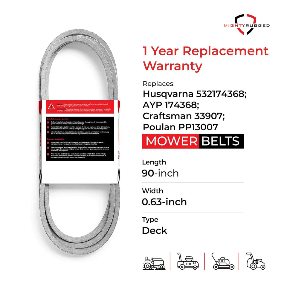 174368 Craftsman 48" Deck Belt — Fits GTH2248XP, GTH2548, YTH1848XP | Aramid Cord