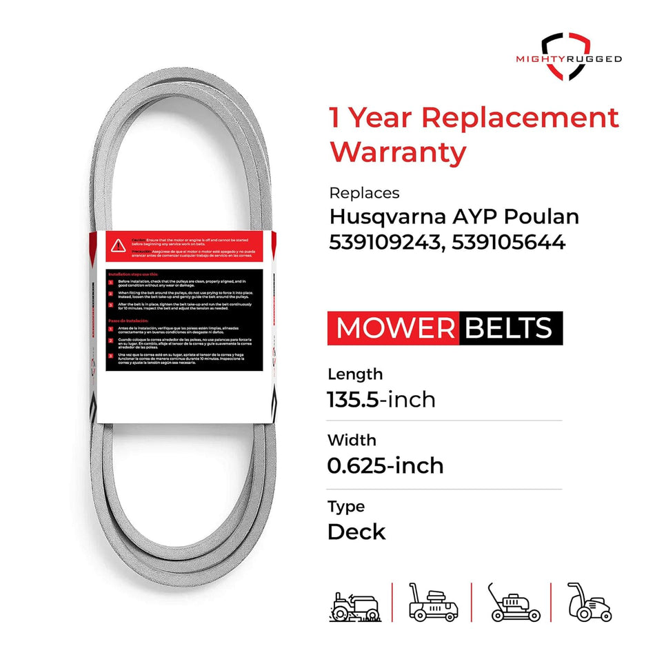 539109243 Husqvarna 48" Deck Belt — Fits PRO925ZX, PRO950ZX, WHF4215ETS | Aramid Cord
