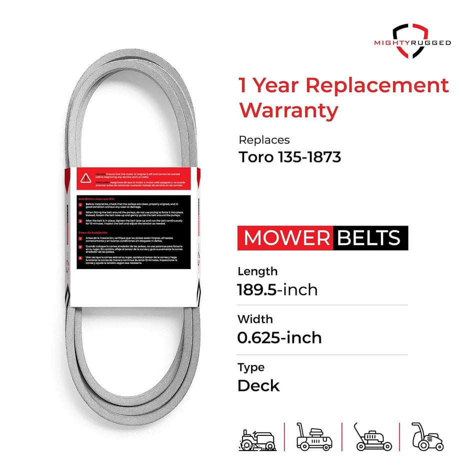 135-1873 Toro 60" Deck Belt — Fits Titan HD 1500, Titan HD 2000, Titan Max | Aramid Cord