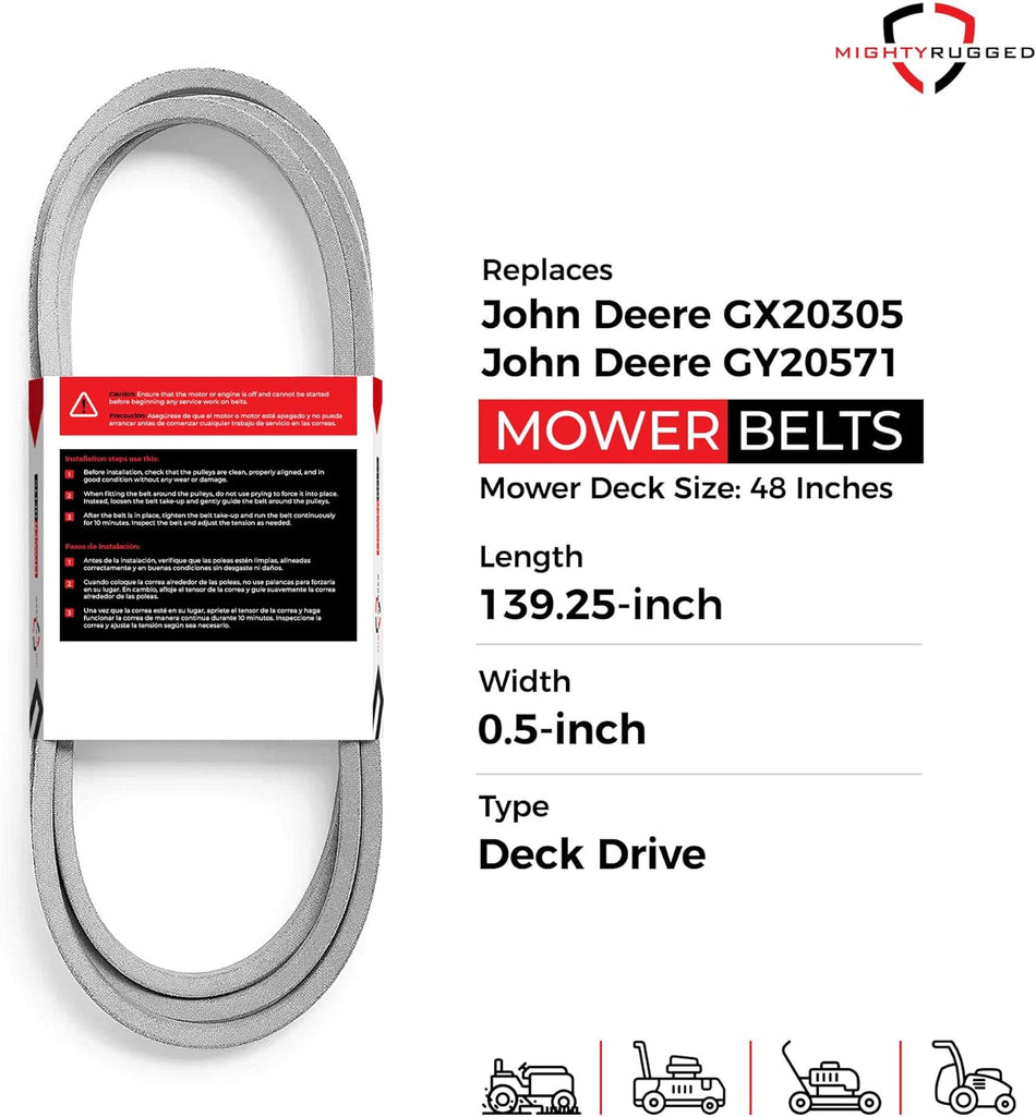 GX20305 John Deere 48" Deck Belt — Fits L120, L130, 1642HS | Aramid Cord
