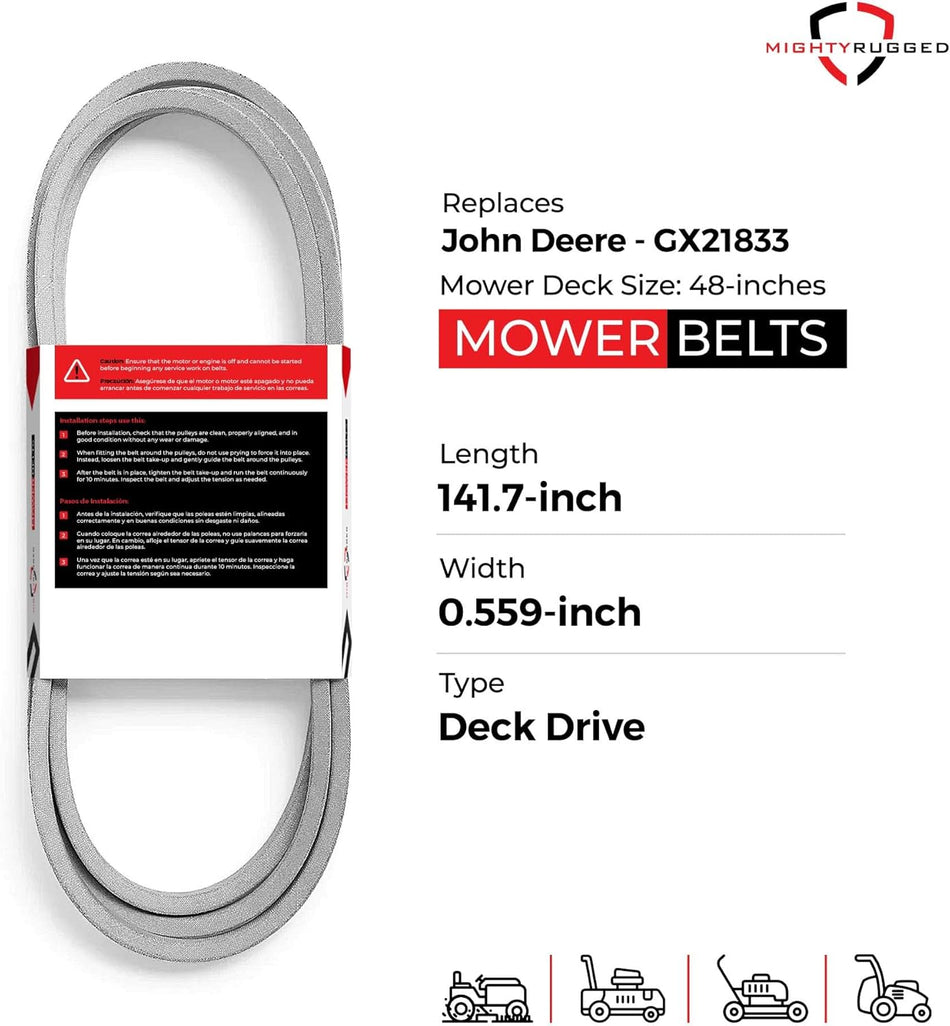 GX21833 John Deere 48" Deck Belt — Fits D140, D150, D155 | Aramid Cord