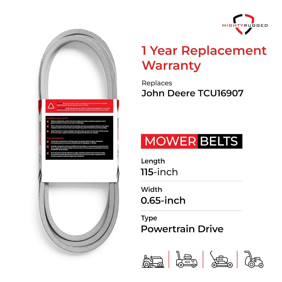 TCU16907 John Deere Deck Belt — Fits 737, 757 | Aramid Cord