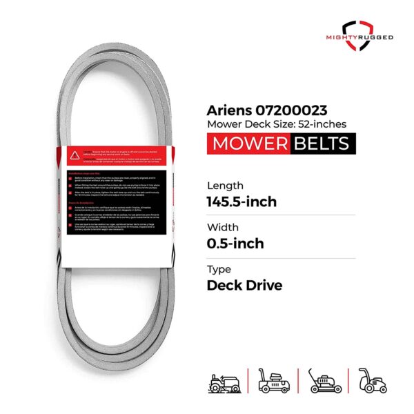 Ariens, Gravely Belt 07200023 Replacement for 52" Deck - Belt Length 145.5" - Heavy-Duty, Durable, Aramid Cord Belt Fits Ariens Zoom, Zoom XL, IKON, Gravely ZT X & ZTXL Series - Image 2