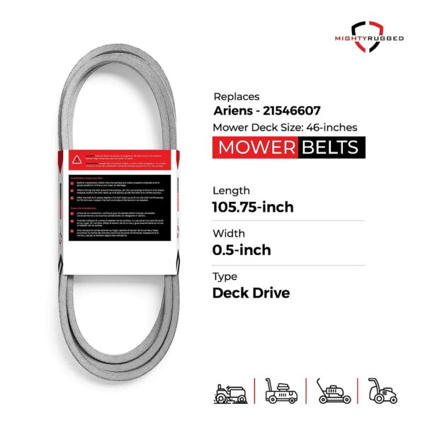 Husqvarna OEM Arians Replacement Belt (1/2x106 1/8) 21546607 Compatible with Ariens/AYP: 46" Deck, 2007, Husqvarna: 2246LS, 2346XLS, YTH20K46, YTH2146XP and YTH2246 - Image 2