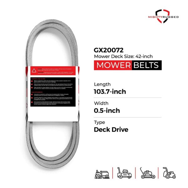 GX20072 John Deere 42 inch Deck Belt Replacement - Belt Length 103.7" - Heavy-Duty, Durable, Aramid Cord John Deere Mower Deck Belt for L100, LA100, 100, X100 Series Mower - Image 2