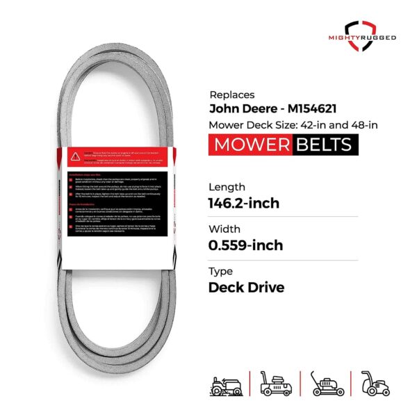 M154621 John Deere 42 inch Deck Belt Replacement - Belt Length 146.2" - Heavy-Duty, Durable, Aramid Cord John Deere Mower Deck Belt for EZtrak series - Also fits on X300, X304, X310, Z245 M154621 John Deere 42 inch Deck Belt Replacement - Belt Length 146.2" - Heavy-Duty, Durable, Aramid Cord John Deere Mower Deck Belt for EZtrak series - Also fits on X300, X304, X310, Z245 - Image 2