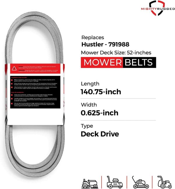 MightyRugged Hustler OEM Replacement Belt 791988 - FITS Hustler Raptor with 52 inch Deck Belt - 5/8 x 140 3/4 - Image 2