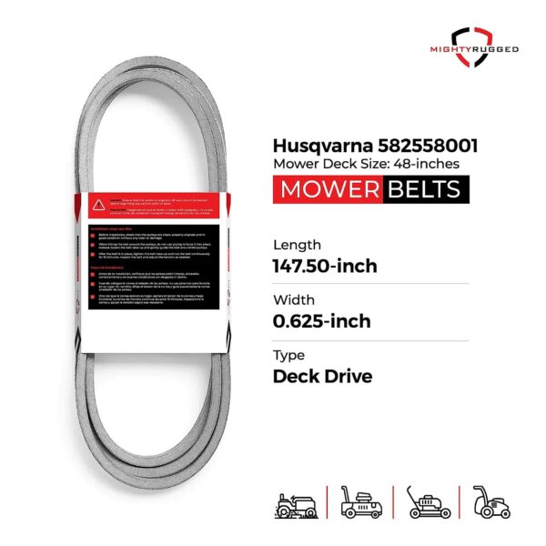 Husqvarna 582558001 Deck Belt Replacement - Belt Length 147.5" - Heavy-Duty, Durable, Aramid Cord Husqvarna Lawn Mower Deck Belt for Z 248F, RedMax RZT48, Jonsered Z48F - Image 2