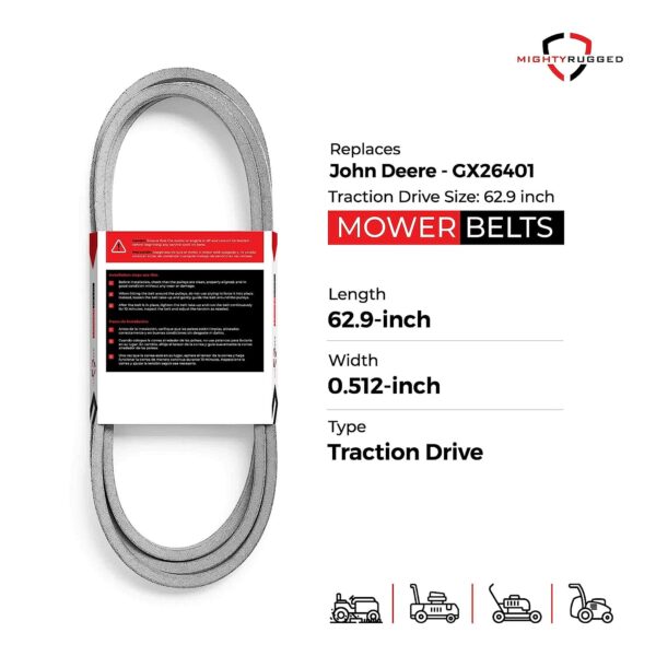 GX26401 John Deere Traction Drive Belt Replacement - Belt Length 62.9" - Heavy-Duty, Durable, Aramid Cord John Deere Mower Traction Drive Belt for Z200 and Z300 Series Mower - Z335E Belt Replacement - Image 2