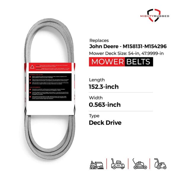 M158131, M154296 John Deere 54" & 48" Mower Deck Belt Replacement - Belt Length 152.3" - Heavy-Duty, Durable, Aramid Cord John Deere Belt Replacement Part for EZtrak Series, Z425, Z435, Z445 - Image 2
