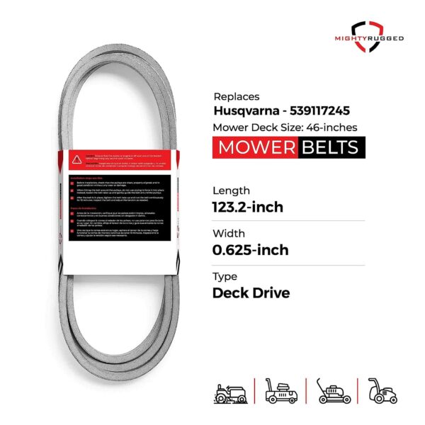 Husqvarna OEM Replacement Belt 539117245 5/8x123, FITS Models: Husqvarna LSZ 4622, LSZ 5422, LSZ 5424, RZ 4219, RZ 4619, RZ 4620, RZ 4621, RZ 4623, RZ 5422 and RZ 5424 mowers with 46" Deck - Image 2