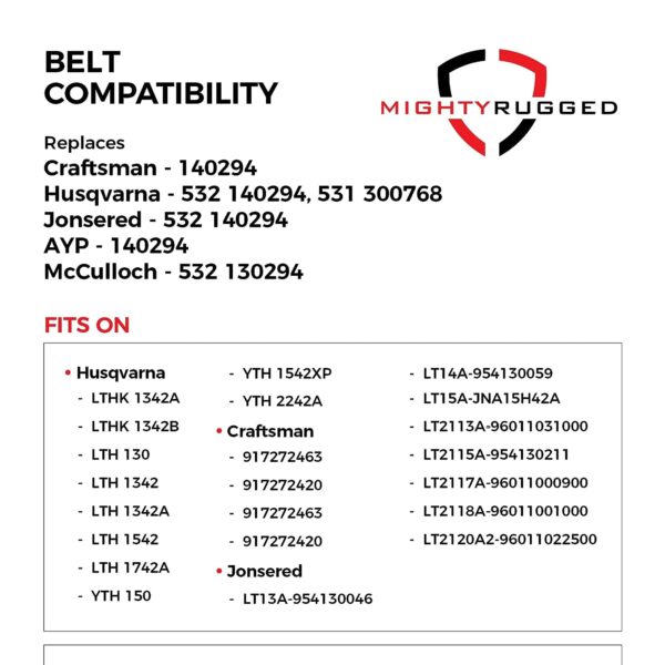 140294 Craftsman Drive Belt Replacement - Belt Length 82.25" - Heavy-Duty, Durable, Aramid Cord Drive Belt for AYP/Husqvarna/Craftsman Mowers 532 140294, 531 300768, Jonsered/McCulloch 532 140294 - Image 3