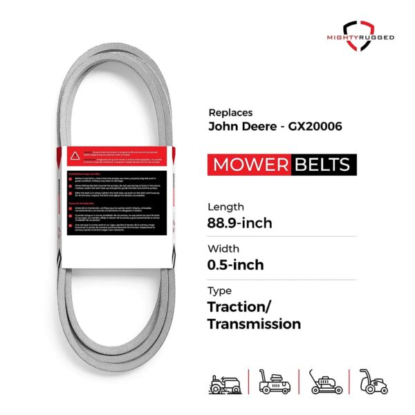 GX20006 John Deere Drive Belt Replacement - Belt Length 88.9" - Heavy-Duty, Durable, Aramid Cord Drive Belt for John Deere D110, D140, L110, L111, L118, L120, LA115, LA125, LA130 Lawn Mowers and More - Image 2
