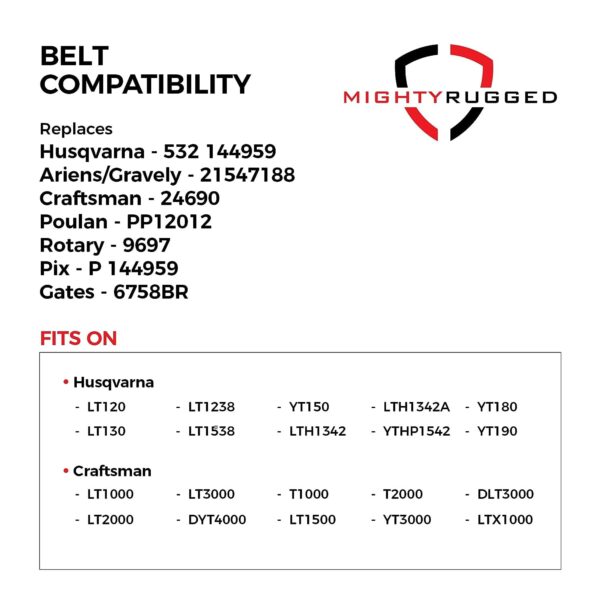 144959 Craftsman Deck Belt Replacement - Belt Length 95.5" - Heavy-Duty, Durable, Aramid Cord Deck Belt for Craftsman LT1000, LT2000 - Replaces OEM Husqvarna 532 144959; Sears/Craftsman/AYP 144959 - Image 3