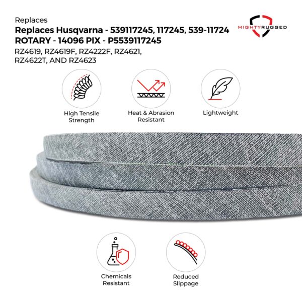 Husqvarna OEM Replacement Belt 539117245 5/8x123, FITS Models: Husqvarna LSZ 4622, LSZ 5422, LSZ 5424, RZ 4219, RZ 4619, RZ 4620, RZ 4621, RZ 4623, RZ 5422 and RZ 5424 mowers with 46" Deck - Image 3