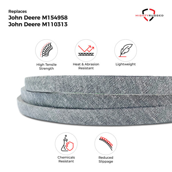 M154958 John Deere Deck Drive Belt Replacement - Belt Length 111.4" - Heavy-Duty, Durable, Aramid Cord John Deere Mower Deck Belt for Mowers M154958, M110313; Cross fits Cub Cadet 954-04055, 754-04041 - Image 3