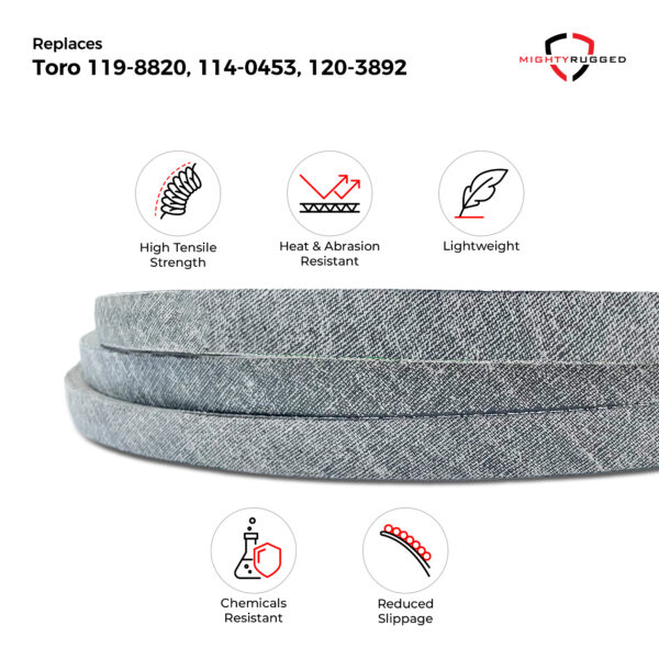 119-8820 Deck Belt Replacement for Toro Timecutter - Belt Length 141-1/2" - Heavy-Duty, Durable, Aramid Cord Drive Belt for Toro Timecutter SS5000, SS5060, MX5060, 74630, 74361, 74632 - Image 3