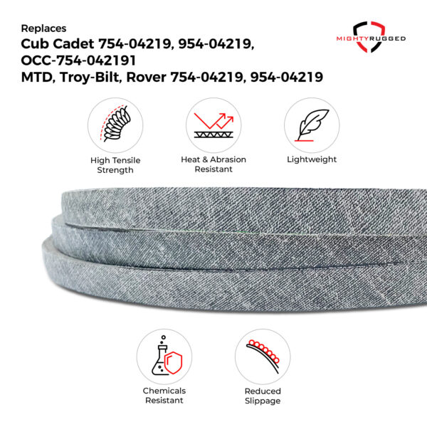954-04219 Cub Cadet Replacement Deck Belt - Belt Length 103.25" - Heavy-Duty, Durable, Aramid Cord Cub Cadet/MTD/Troy-Bilt Mower Deck Belt to replace 754-04219, 954-042191, OCC-754-042191 - Image 3