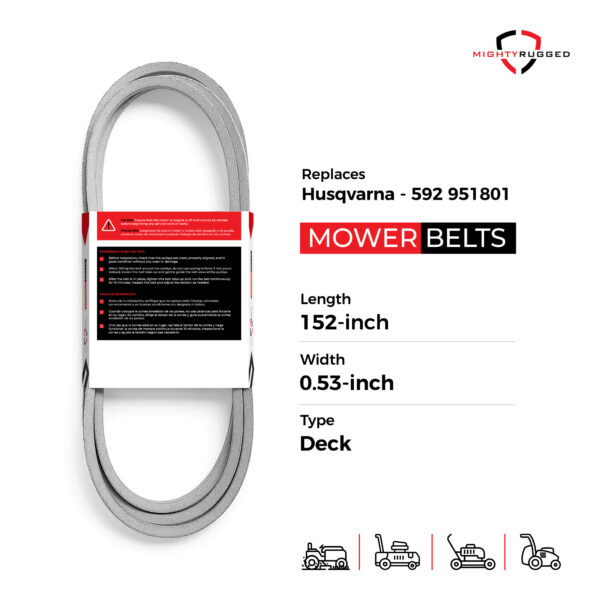 592951801 Husqvarna Deck Belt Replacement - Belt Length 152" - Premium, Heavy-Duty, Aramid Cord for Husqvarna Zero-Turn 54" Deck Mowers - Husqvarna Z254F Deck Belt - Image 2