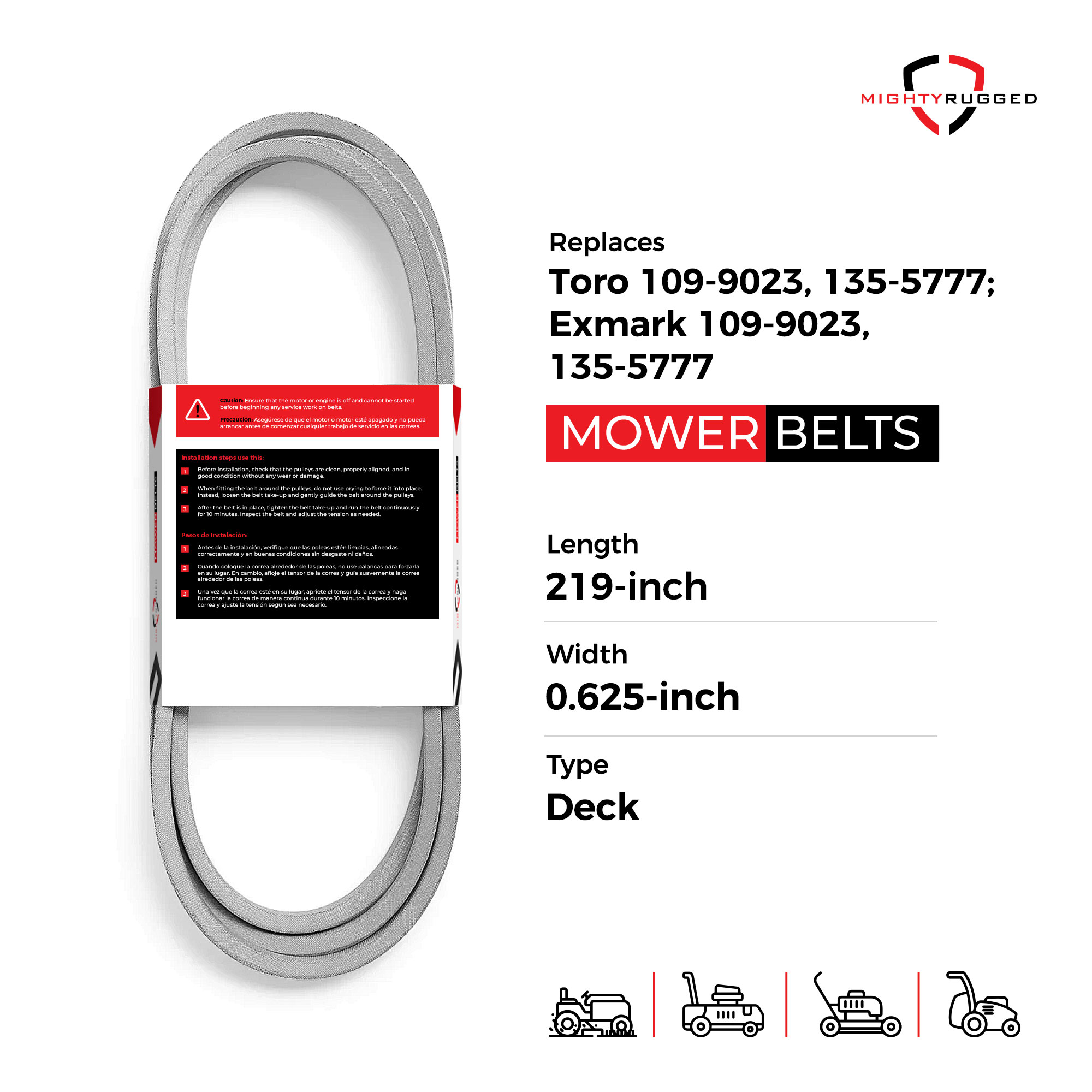 109-9023, 135-5777 Deck Replacement Belt for Exmark Mower - Belt Length 219" - Heavy-Duty, Durable, Aramid Cord Deck Belt for Exmark Lazer Z Series with 72" Deck… - Image 2