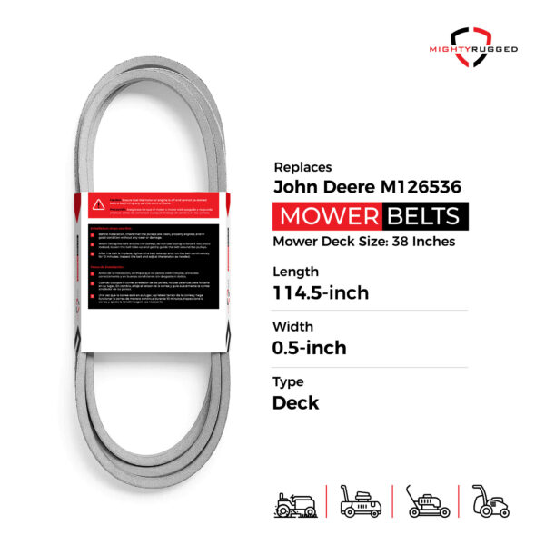 M126536 John Deere Deck Belt Replacement - Belt Length 114.5" - Heavy-Duty, Durable, Aramid Cord for John Deere 38 Inch Deck Belt - John Deere LT133, LT150, LT155, LT160, LT166, LT180 Deck Belt - Image 2