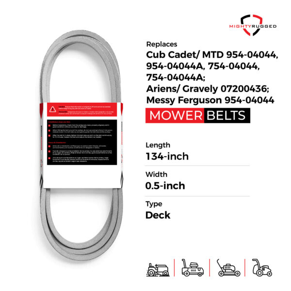 754-04044, 954-04044A 50" Deck Belt Replacement for Cub Cadet - Belt Length 134" - Heavy-Duty, Durable, Aramid Cord Belt - Compatible with Massey Ferguson, MTD, Ariens, Gravely - Image 2