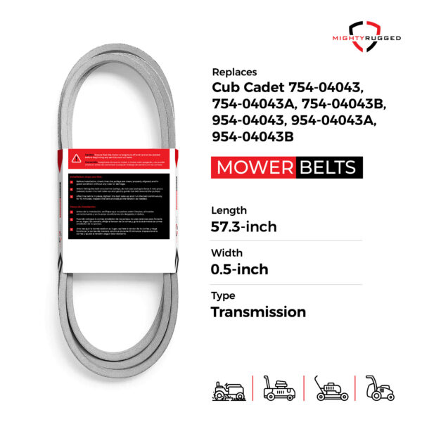 754-04043, 954-04043 Transmission Drive Belt Replacement for Cub Cadet - Belt Length 57.3" - Durable, Heavy-Duty Aramid Cord Transmission Belt for 954-04043B, 754-04043A - Image 2