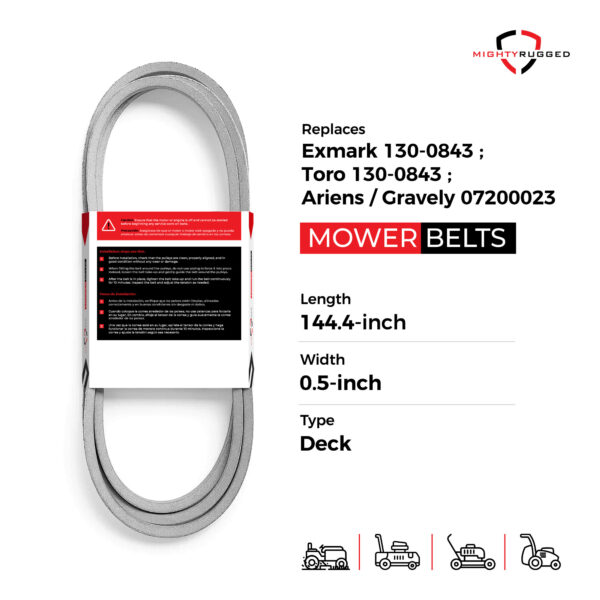 130-0843 Toro Belt Replacement - Belt Length 144.4" - Durable, Heavy Duty, Aramid Cord Deck Belt Repalcement for 130-0843, 07200023 - Compatible with Time Cutter and Exmark Models - Image 2
