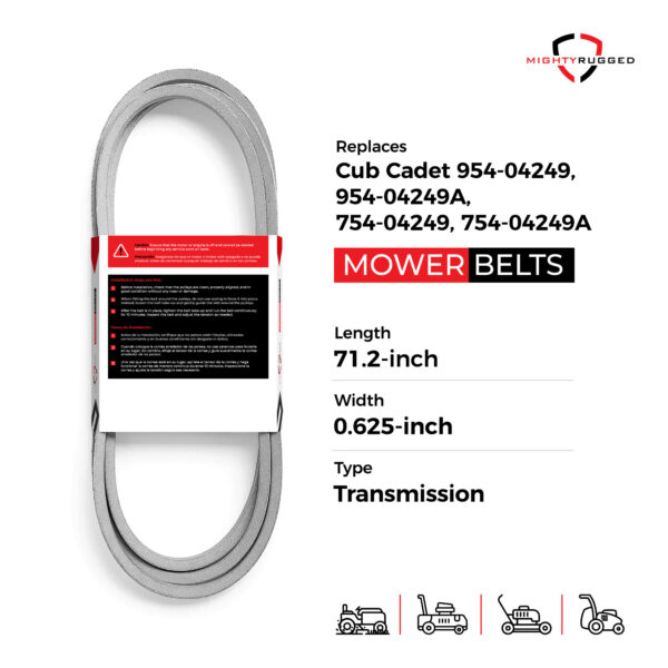 754-04249, 954-04249A Lower Drive Belt Replacement - Belt Length 71.2" - Heavy-Duty, Durable, Aramid Cord Drive Belt - Fits on Select Models of Troy-Bilt, Craftsman, Huskee, Murray - Image 2