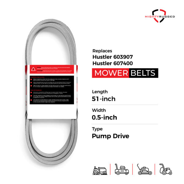 603907 Hustler Pump Drive Belt Replacement - Belt Length 51" - Heavy-Duty, Durable, Aramid Cord for Hustler Raptor, Raptor Limited, Raptor SD, Raptor SDX Mowers - Replaces OEM Parts 607400, 603907 - Image 2