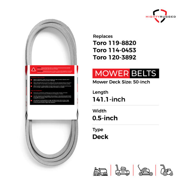 119-8820 Deck Belt Replacement for Toro Timecutter - Belt Length 141-1/2" - Heavy-Duty, Durable, Aramid Cord Drive Belt for Toro Timecutter SS5000, SS5060, MX5060, 74630, 74361, 74632 - Image 2
