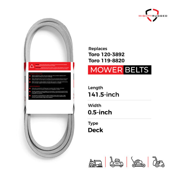 120-3892 Toro Deck Belt Replacement - Belt Length 141.5" - Heavy-Duty, Durable, Aramid Cord for Toro TimeCutter SS5000 and SS5060 50" Deck Mowers Belt - 119-8820 Toro TimeCutter Replacement Belt - Image 2