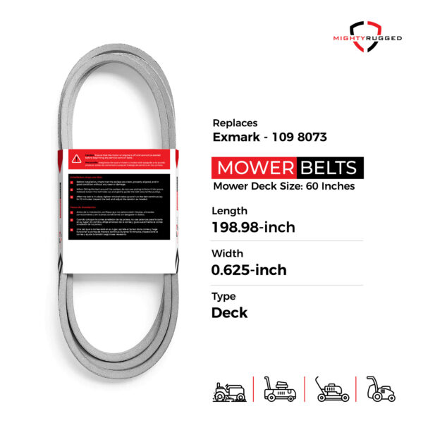 Exmark 109-8073 Replacement Deck Belt - Belt Length 198.98" - Premium, Heavy-Duty Aramid Cord - Exmark LAZER Z series 60 Inch Deck Belt - Replaces Exmark OEM 109-8073, 116-1985, 135-5774 - Image 2