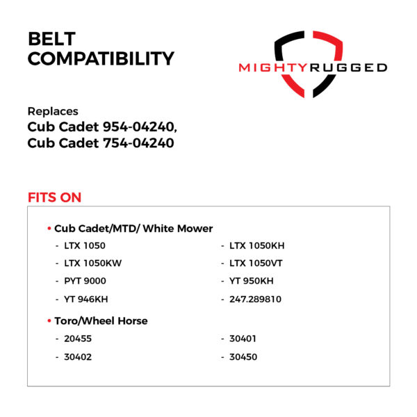 754-04240, 954-04240 Deck Belt Replacement for Cub Cadet - Belt Length 162.9" - Heavy-Duty, Durable, Aramid Cord Drive Belt for Cub Cadet LTX1050, LTX1050VT, SLTX1050, LTX1050KH, LTX1050KW - Image 4