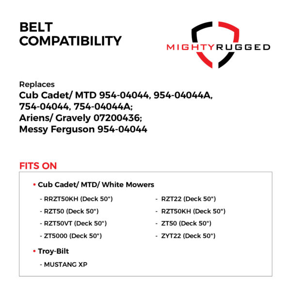 754-04044, 954-04044A 50" Deck Belt Replacement for Cub Cadet - Belt Length 134" - Heavy-Duty, Durable, Aramid Cord Belt - Compatible with Massey Ferguson, MTD, Ariens, Gravely - Image 3