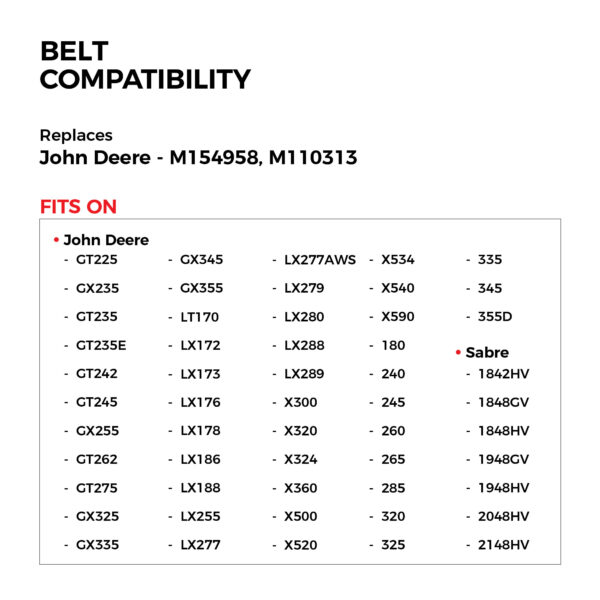 M154958 John Deere Deck Drive Belt Replacement - Belt Length 111.4" - Heavy-Duty, Durable, Aramid Cord John Deere Mower Deck Belt for Mowers M154958, M110313; Cross fits Cub Cadet 954-04055, 754-04041 - Image 4