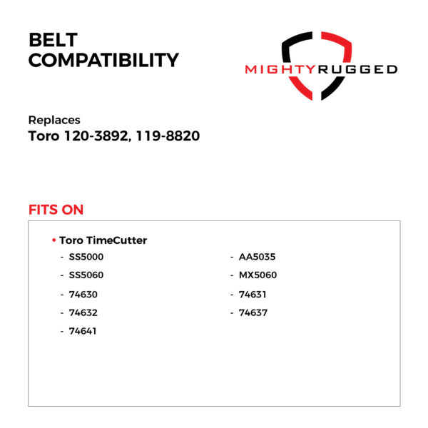 120-3892 Toro Deck Belt Replacement - Belt Length 141.5" - Heavy-Duty, Durable, Aramid Cord for Toro TimeCutter SS5000 and SS5060 50" Deck Mowers Belt - 119-8820 Toro TimeCutter Replacement Belt - Image 4