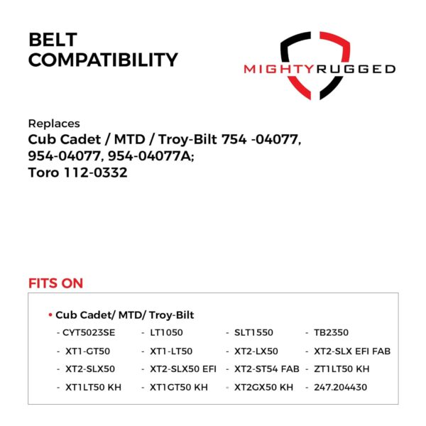 954-04077, 754-04077 Replacement Belt for Cub Cadet 50 Inch Deck - Belt Length 134" - Heavy-Duty, Durable, Aramid Cord Deck Belt for Cub Cadet LT1050, CYT, SLT, TB, XT1, XT2, ZT1, XT1GT, XT2GX Series - Image 4