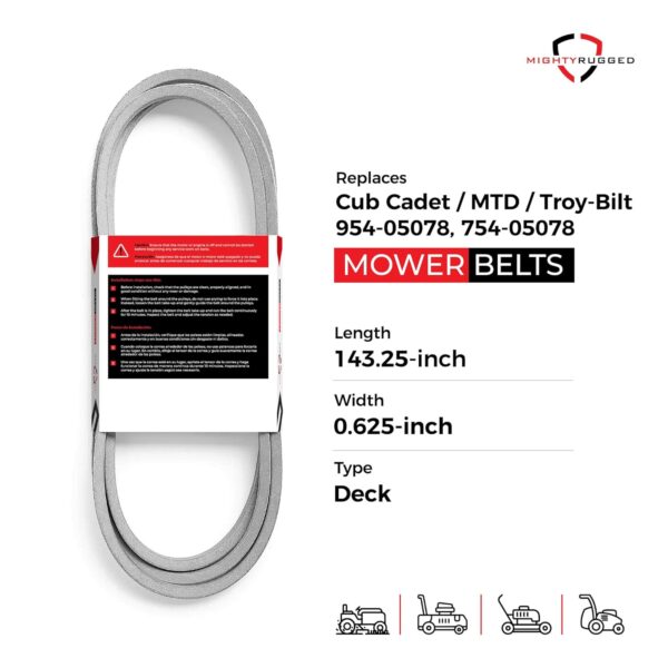 954-05078, 754-05078 Deck Belt Replacement for Cub Cadet - Belt Length 143.25" - Heavy-Duty, Durable, Aramid Cord Belt - Compatible with MTD Troy-Bilt - Image 2